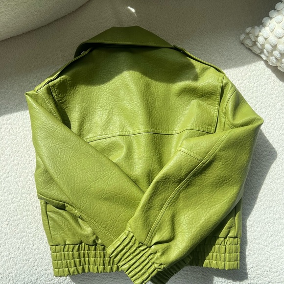 Topshop Green Faux Leather Jacket Size XS 0-2 - Picture 4 of 4